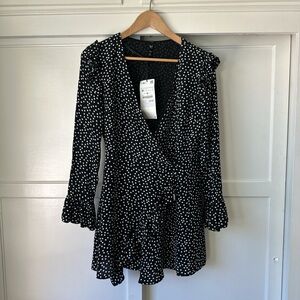 ZARA Black and White Polka Dot Wrap Dress